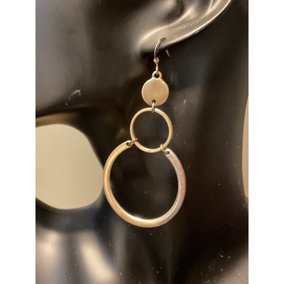Gold-Tone Triple Circle Drop Earrings For Women Modern Chic Design Lightweight & - Picture 3 of 4